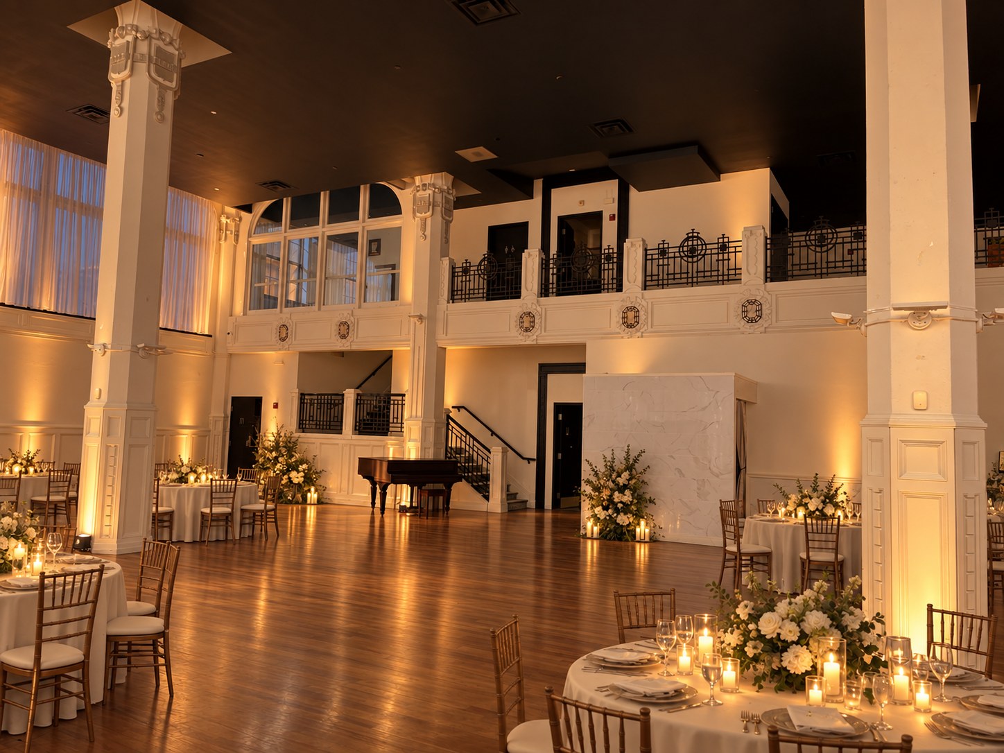 Lumen evening reception concept, preserving the actual columns, mezzanine, windows and staircase from IMG_4186